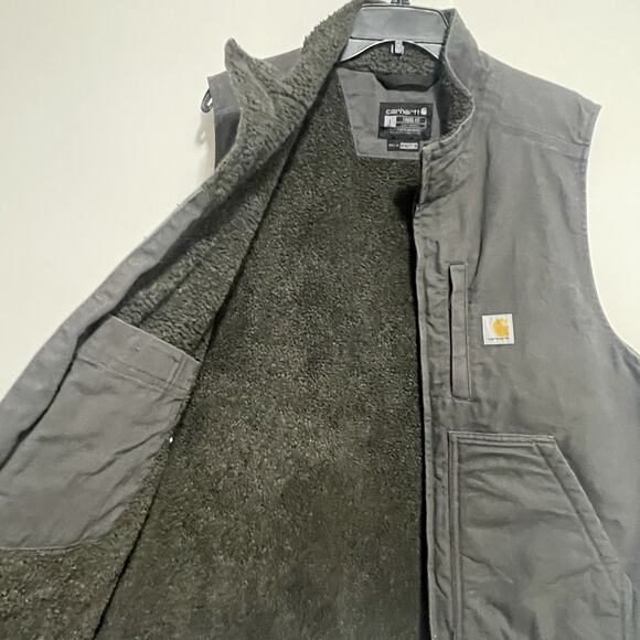 Carhartt Vest Men's Large Sherpa Lined Gray Canvas OV4277-M Loose Fit Mock Neck - Picture 4 of 10